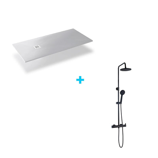 Pack plato de resina blanco + columna de ducha Nias negra - Thebath