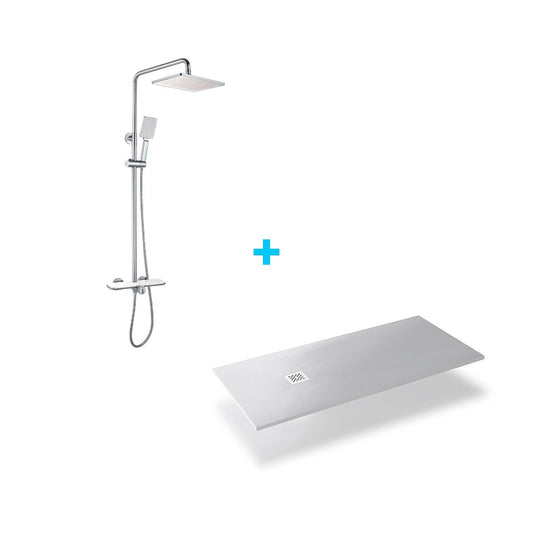 Pack columna de ducha Bequia + plato de resina blanco - Thebath