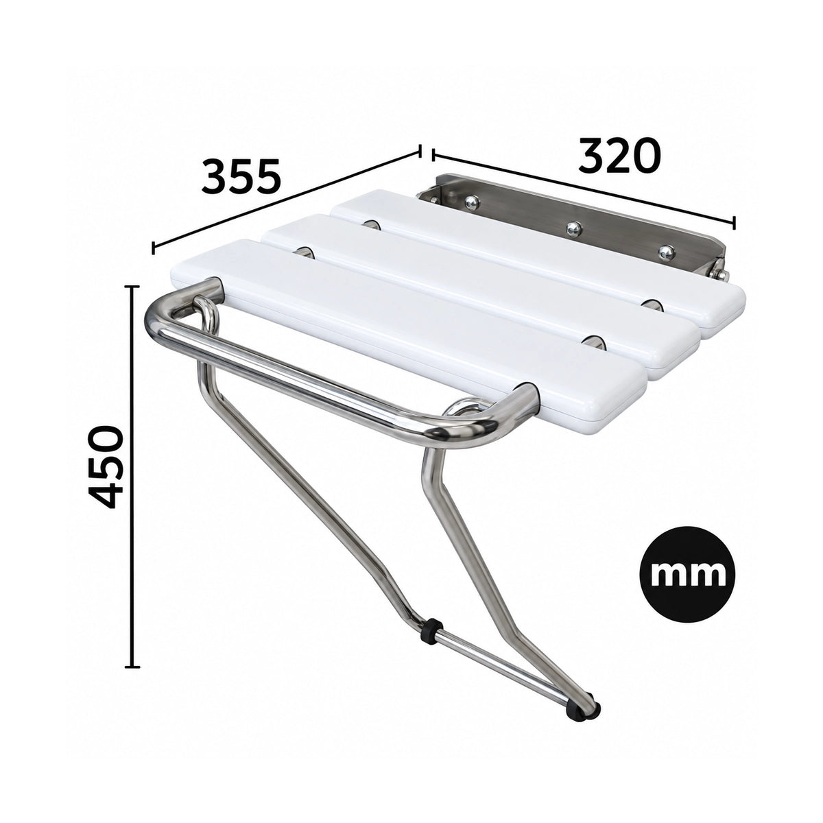 Siège de douche pliable avec support et poignée