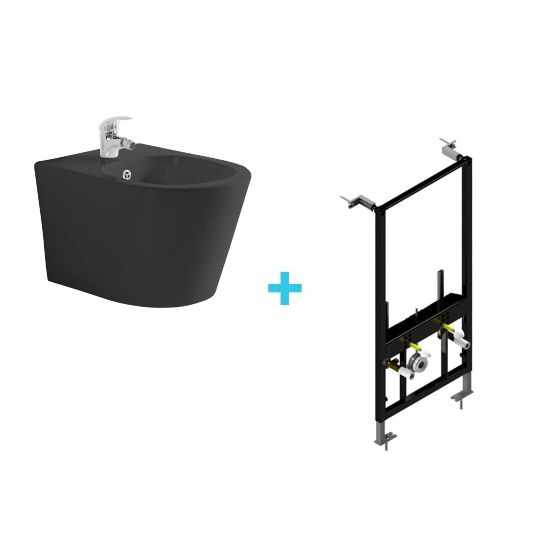 Pack bidé suspendido Bolonia negro mate y bastidor - Thebath