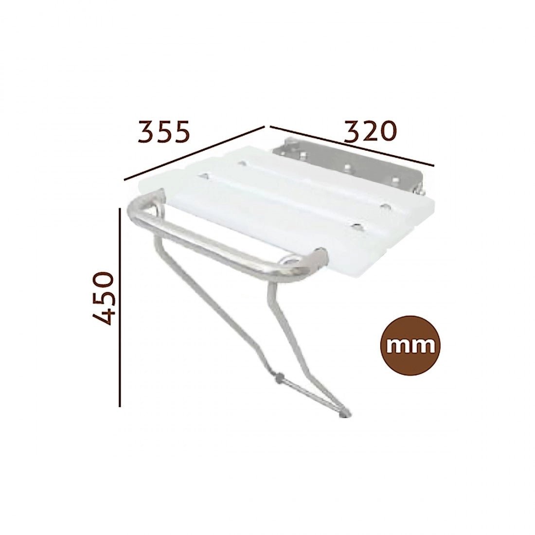 Asiento para ducha abatible con soporte y asa