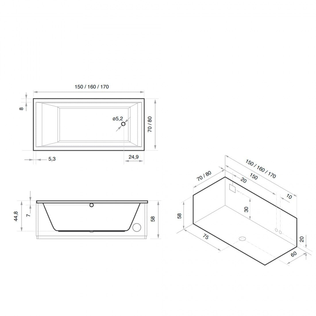 Bañera encastrada Elite 170