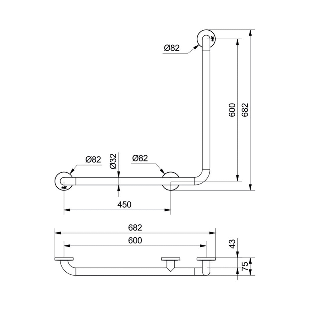 Barra de minusválidos fija antideslizante