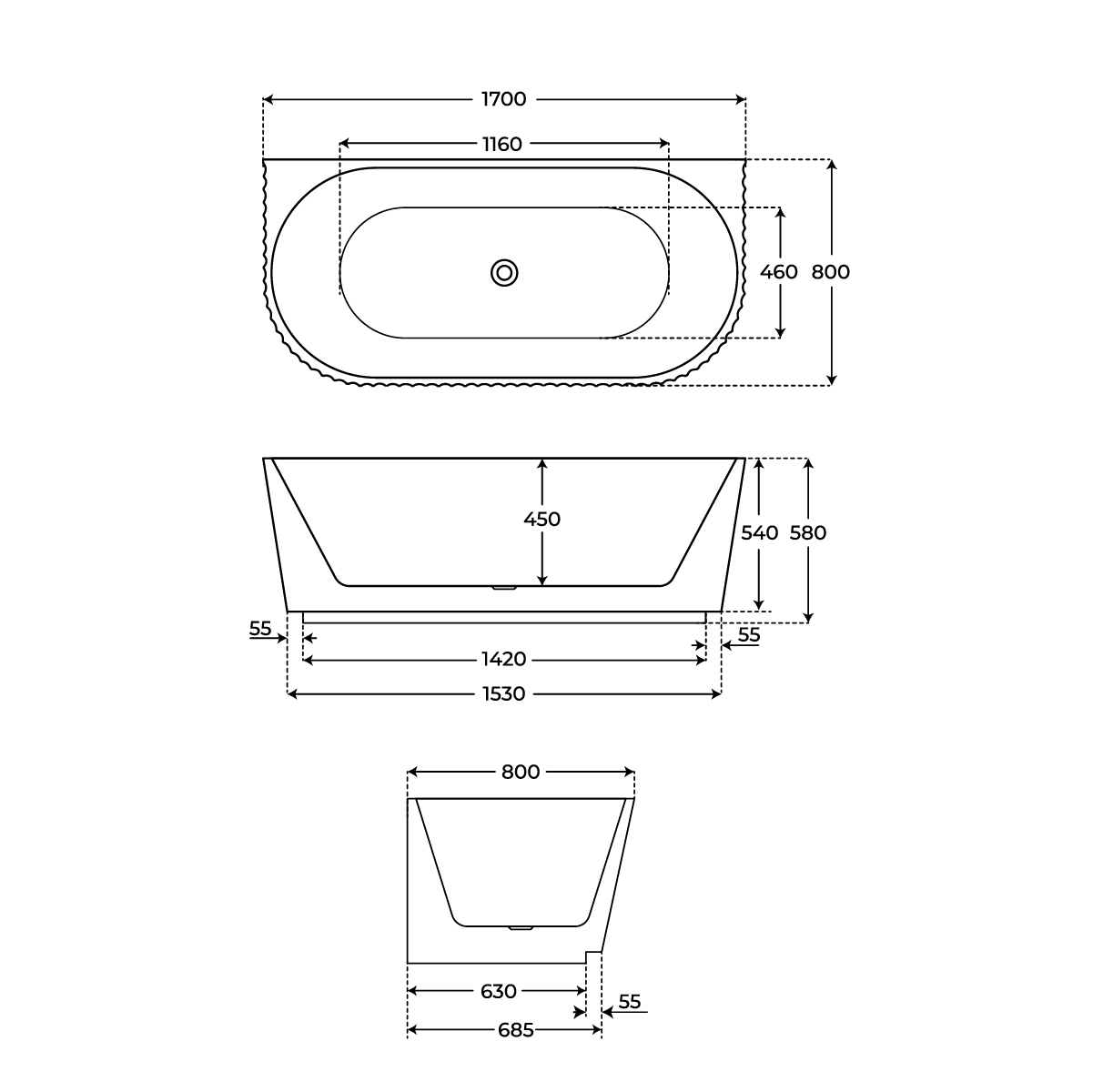 Bañera diseño acanalado Hebe - Thebath