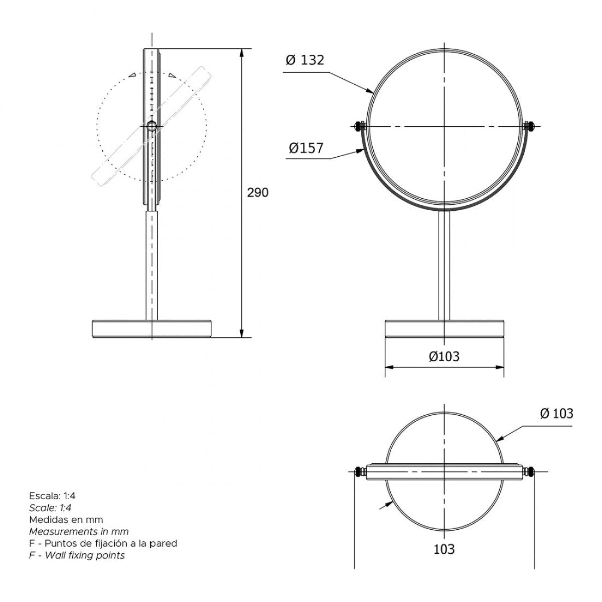 Espejo de pie con aumento
