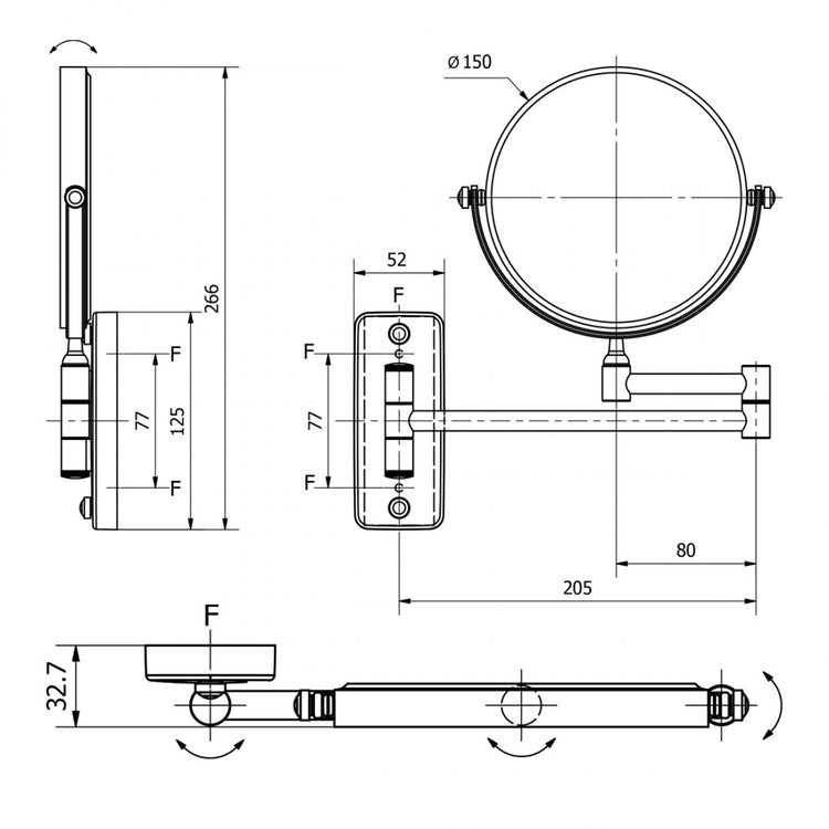 Miroir rond grossissant 3x avec bras