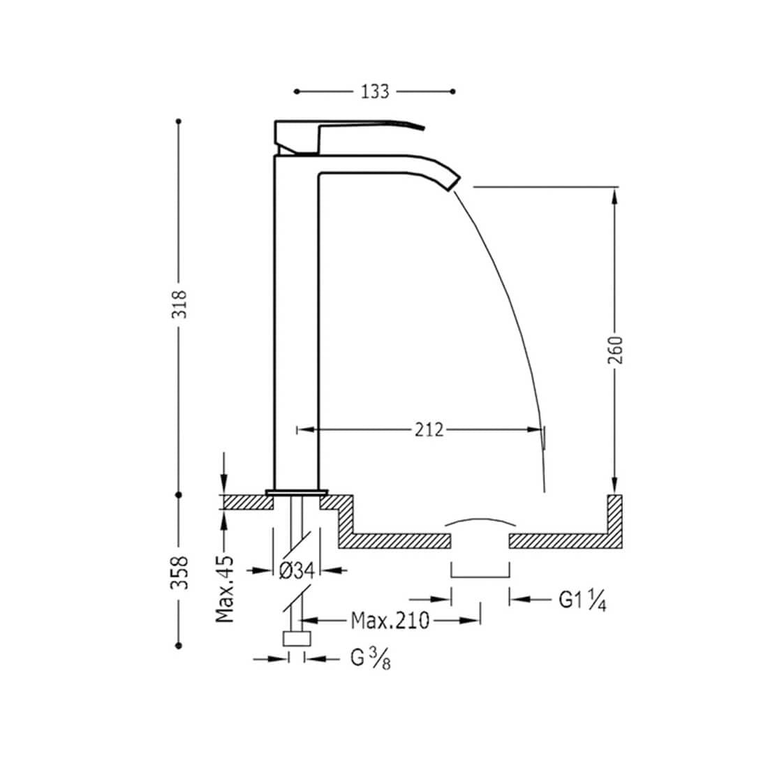 Grifo monomando alto lavabo Cuadro