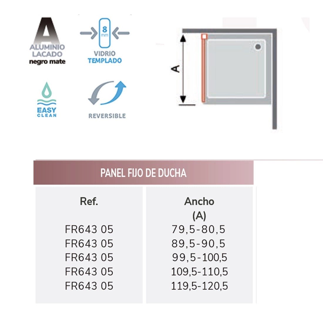 Mampara fija color negro Fresh