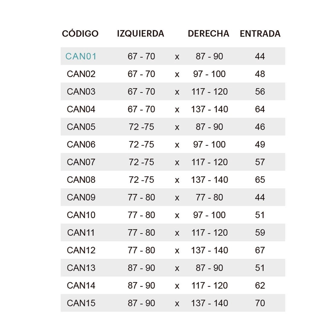 Mampara para ducha Rectangular Cancún