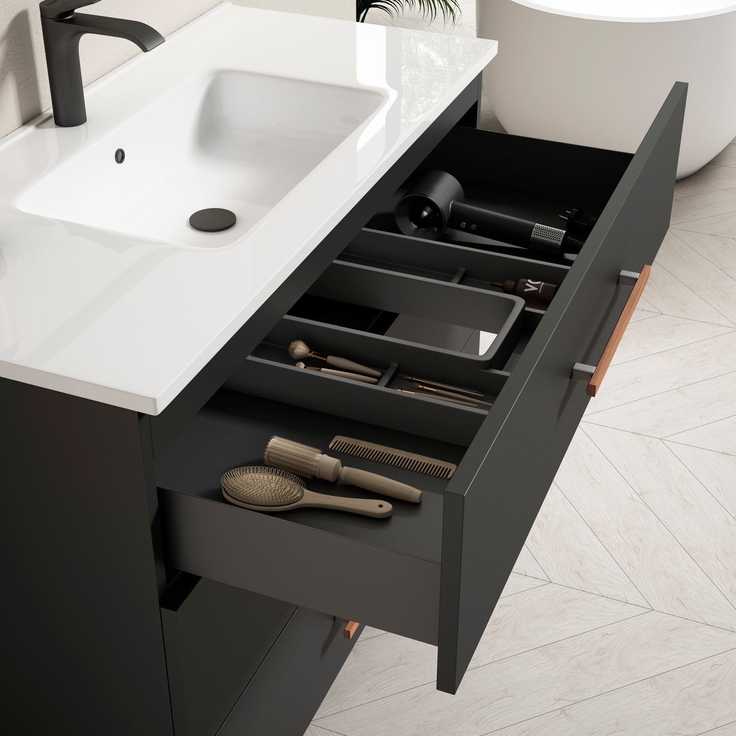 Mueble baño 3 cajones doble seno Fusta - Thebath