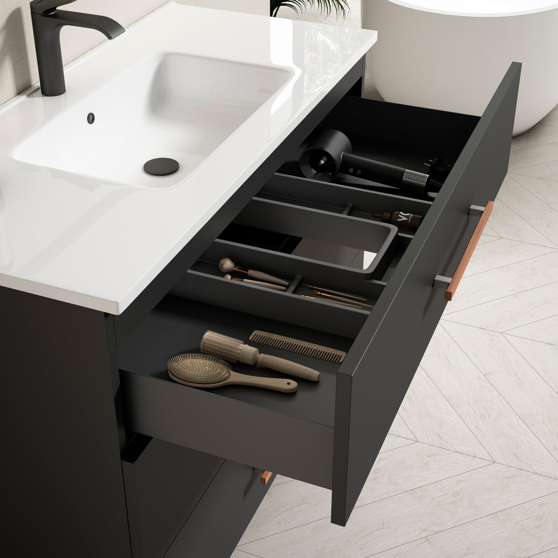Mueble baño 3 cajones doble seno Fusta - Thebath