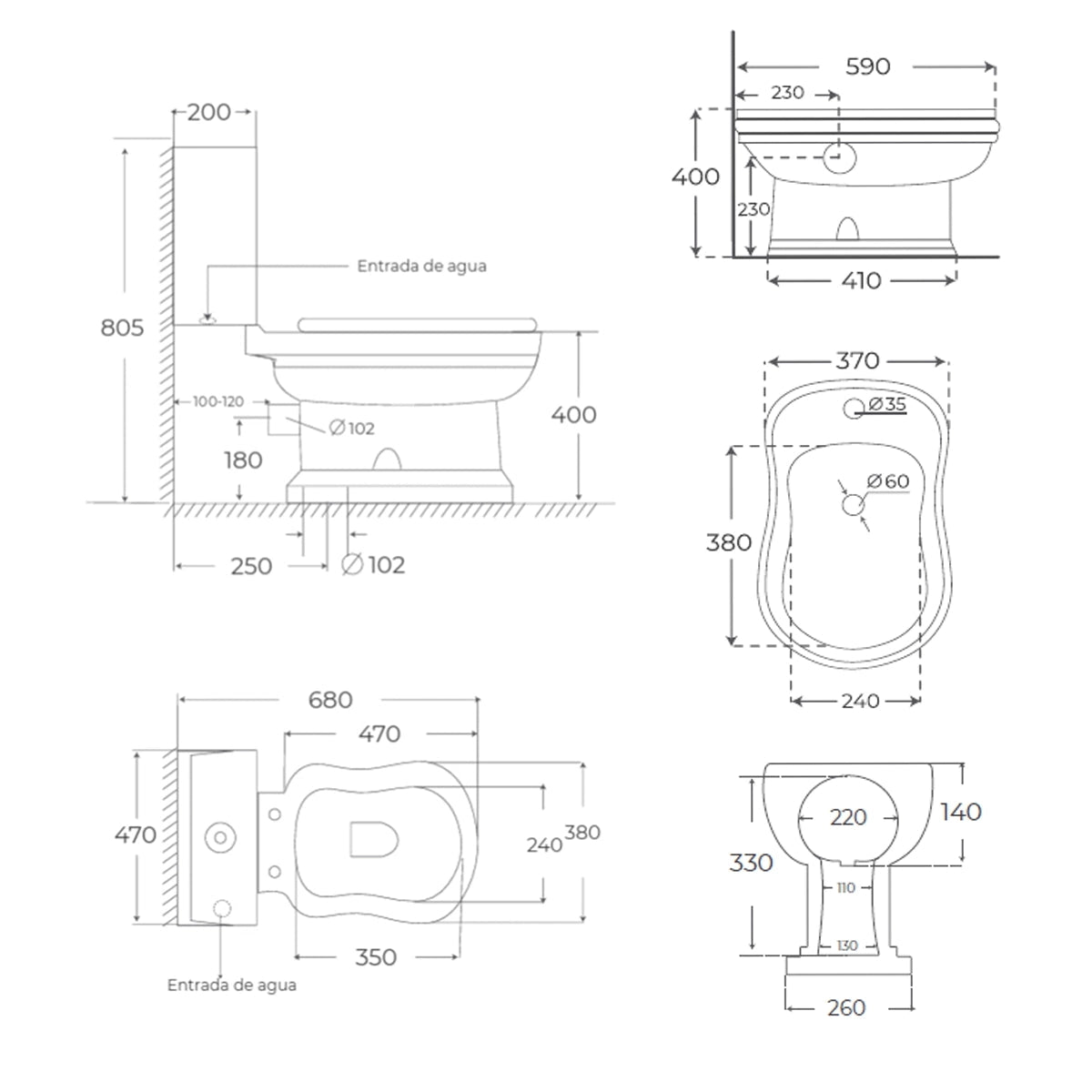 Pack inodoro clásico + bidé Atenas - The Bath