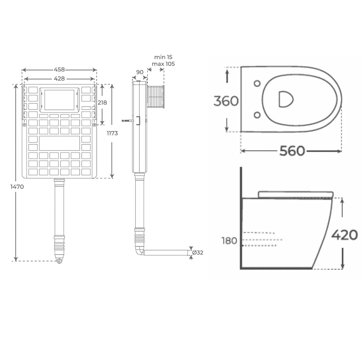 Pack inodoro compacto negro Elba + cisterna empotrada - The Bath