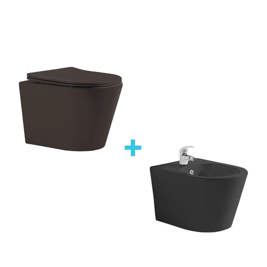 Pack inodoro y bidé suspendido Bolonia negro mate - Thebath
