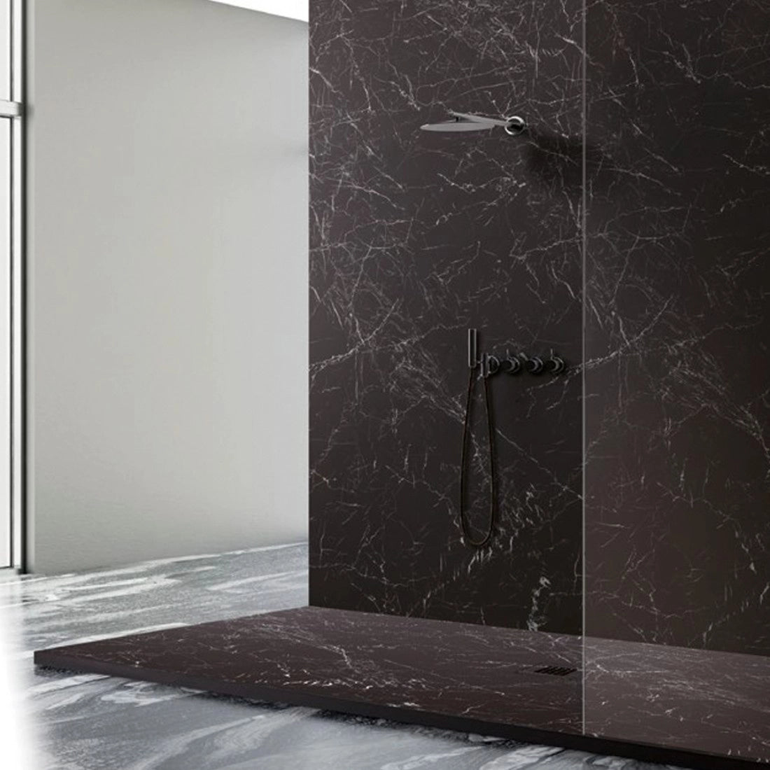 Plato de ducha extraplano resina negro marmolado