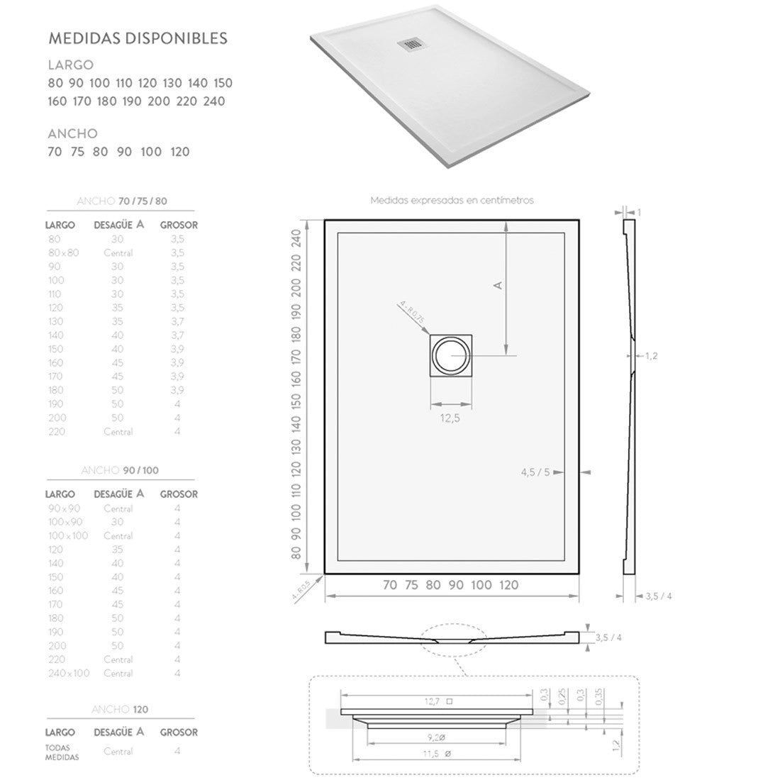 Plato de ducha resina textura pizarra Bay