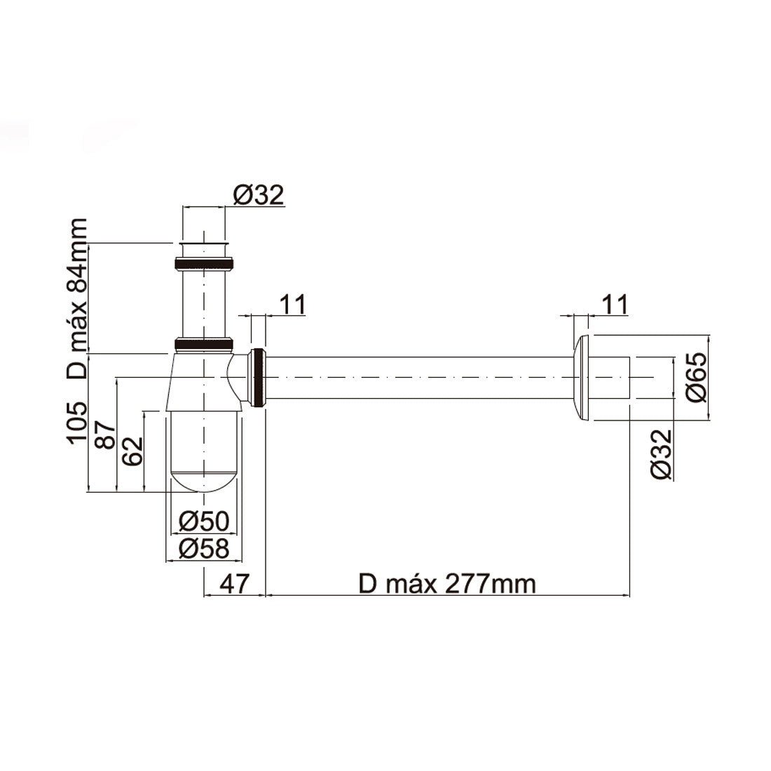 Sifón botella lavabo negro