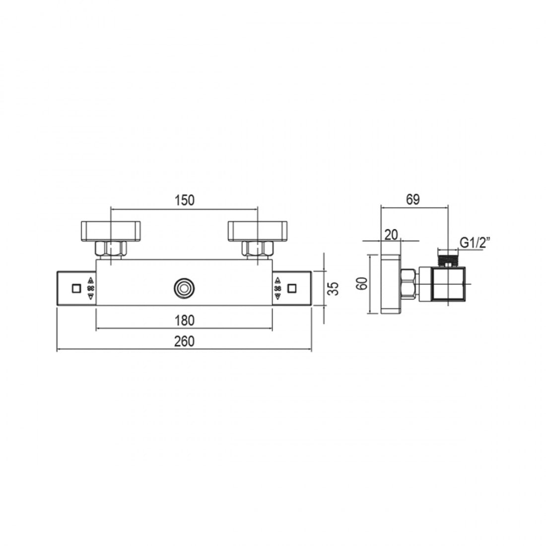 Termostático para sistema de ducha con toma superior Quark Cromo