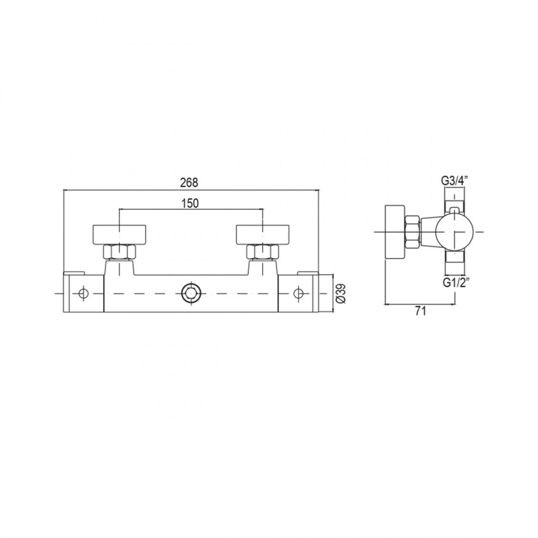 Termostático para sistema de ducha con doble toma Escade Cromo