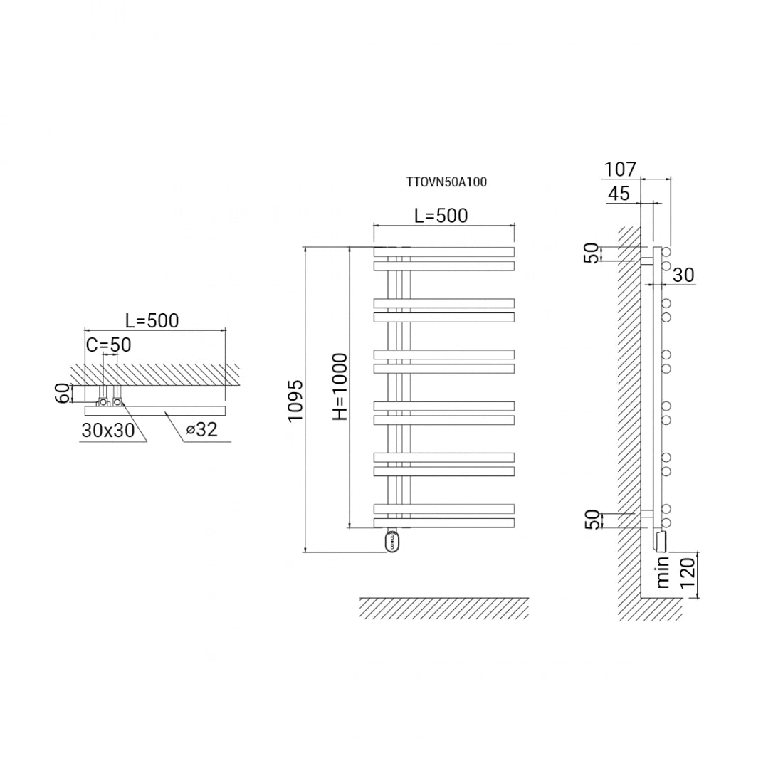 Toallero eléctrico Torino Oval