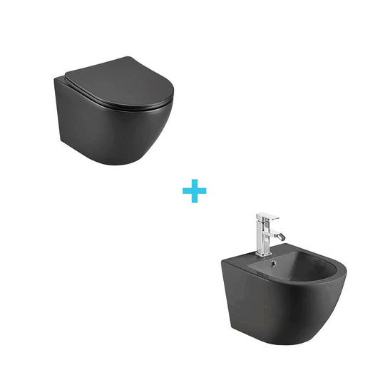 Pack inodoro y bidé suspendido negro mate Zurca - Thebath