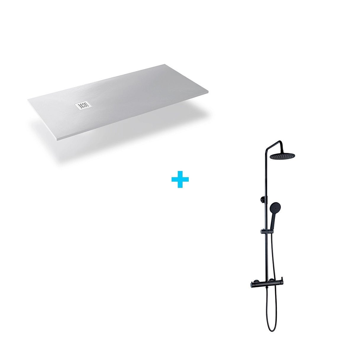 Pack receveur de douche en résine blanche + colonne de douche Nias noire