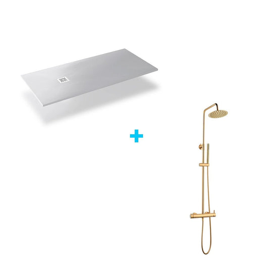 Pack receveur de douche en résine blanche + colonne de douche Golden Grace