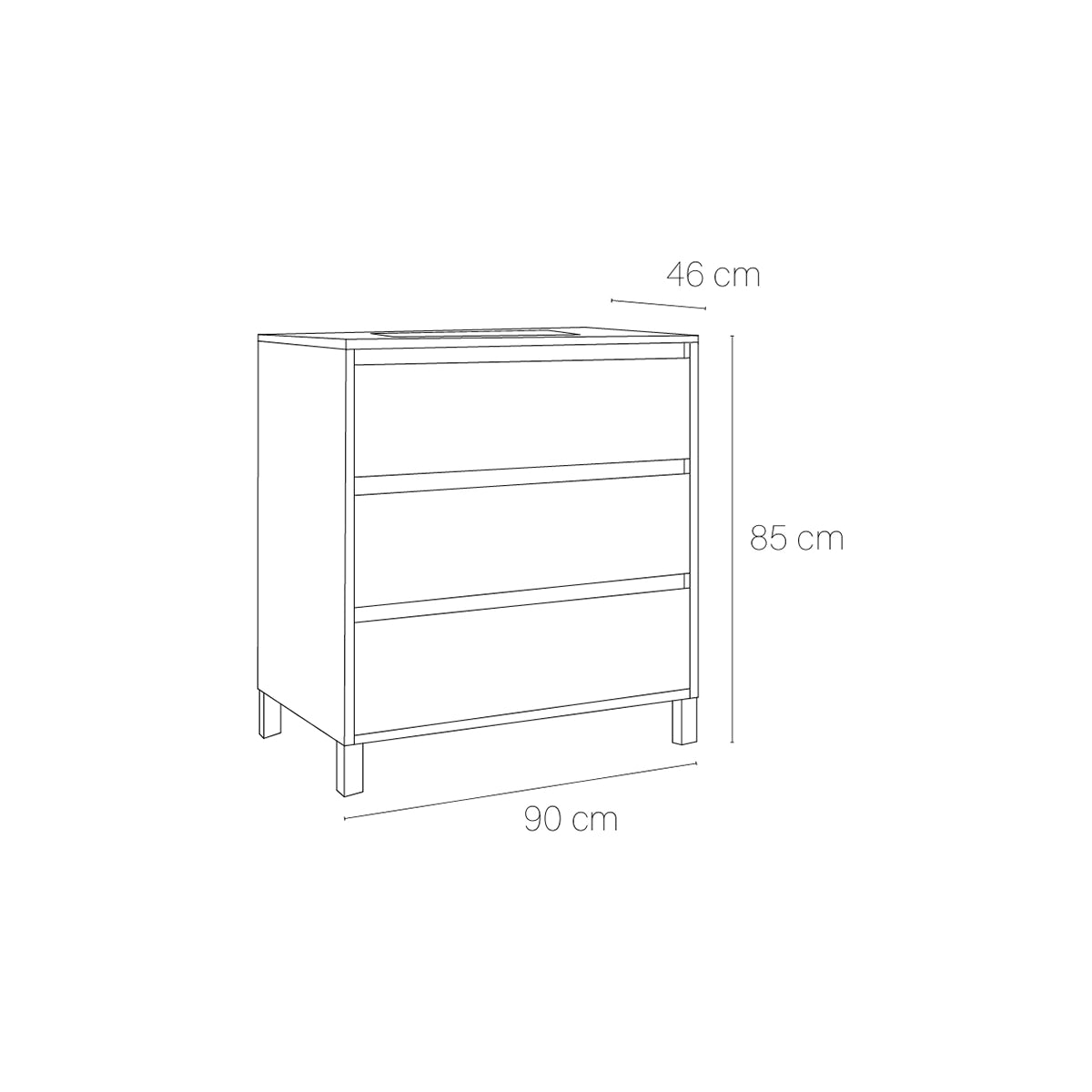 Meuble de salle de bain 3 tiroirs avec pieds Jade