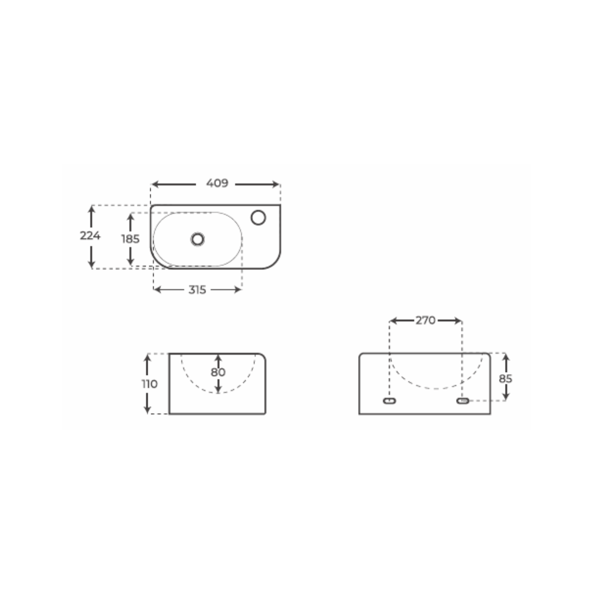 Lavabo fonds reduit Eiko