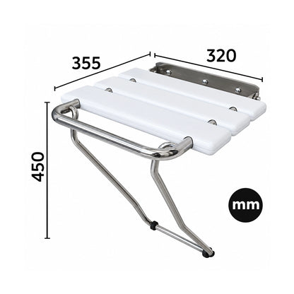 Siège de douche pliable avec support et poignée