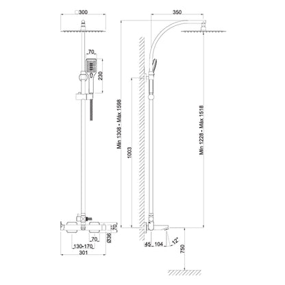 Colonne de douche mitigeur extra haute Ara