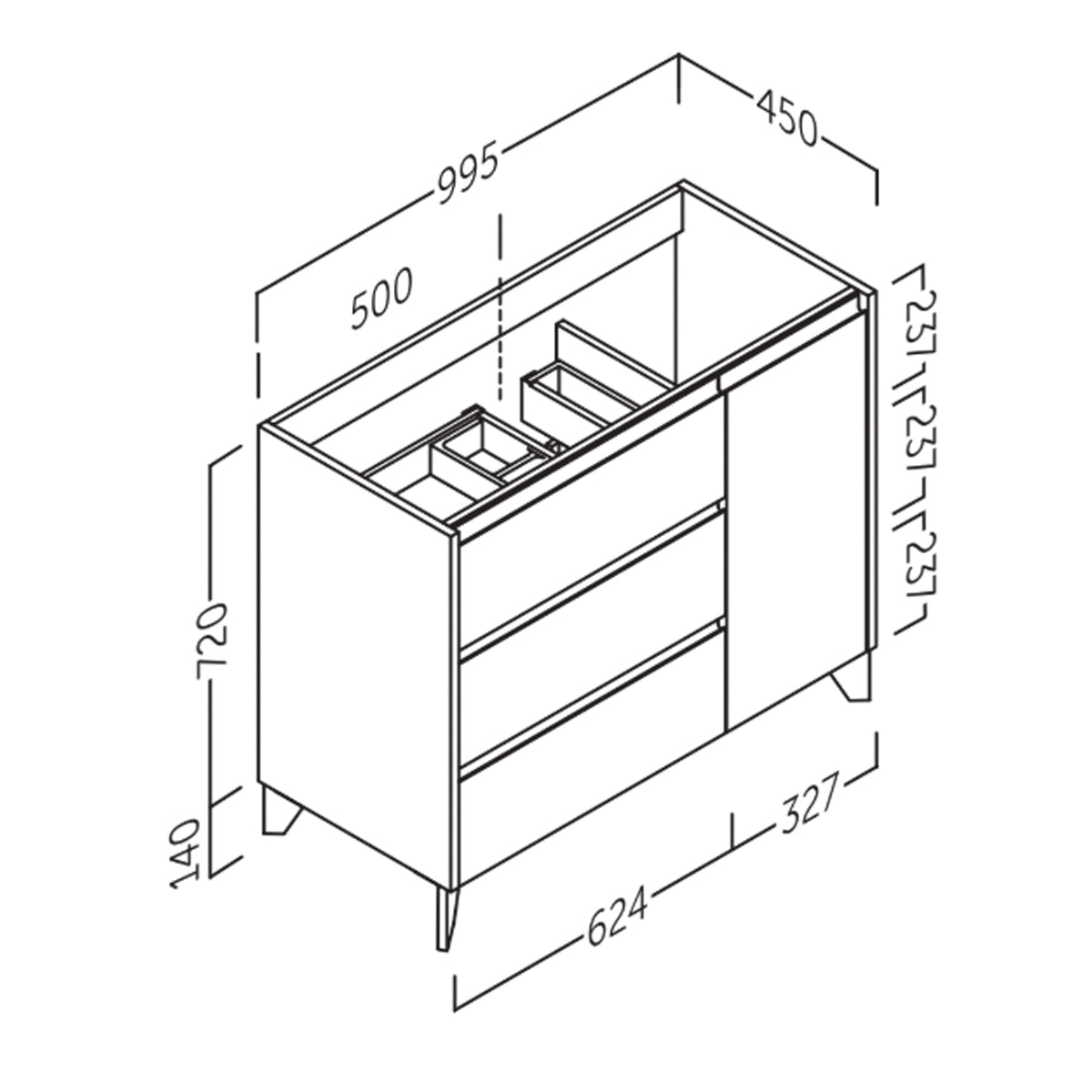 Meuble de salle de bain avec tiroirs Cervino
