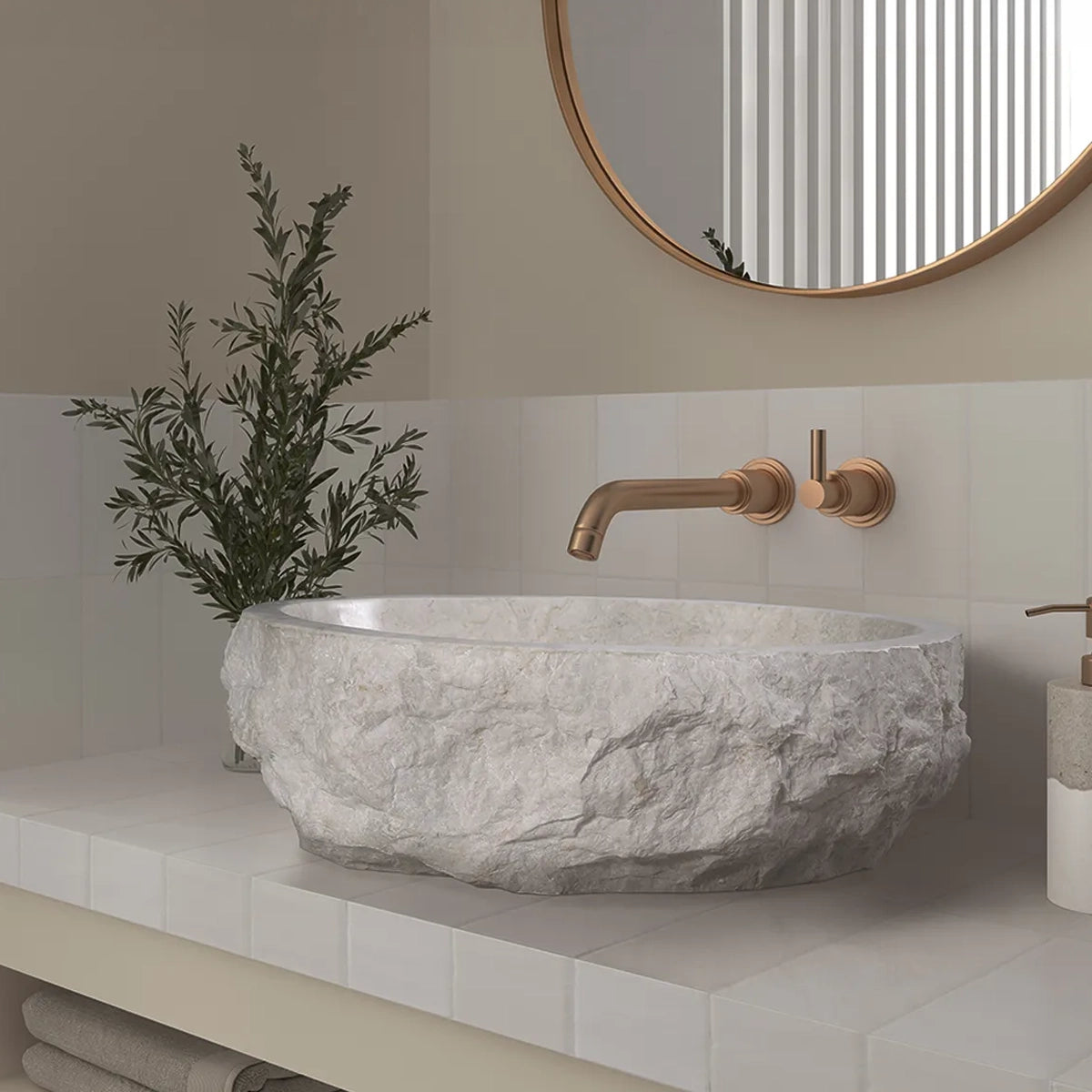 Lavabo en pierre à poser sur plan Galba