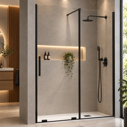 Paroi de douche fixe avec porte coulissante Moka