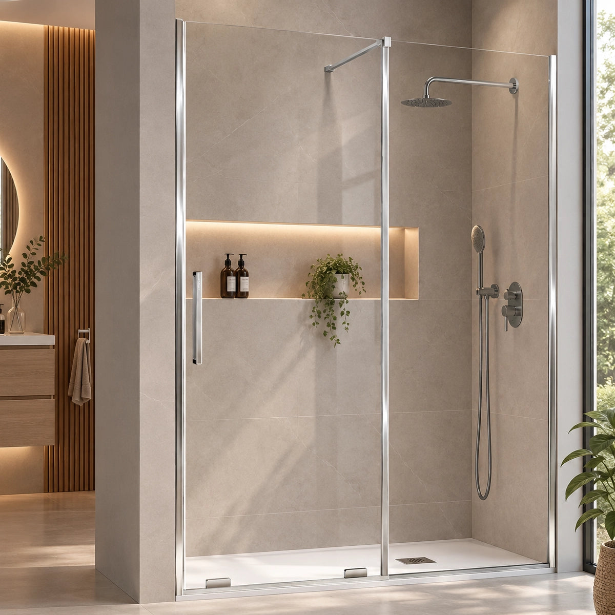Paroi de douche fixe avec porte coulissante Moka