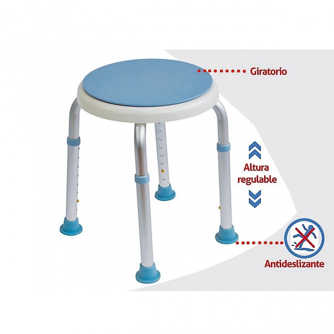 Banqueta giratoria y regulable para baño