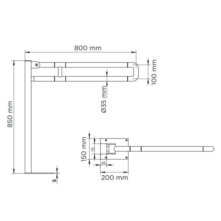 Barre pour handicapés avec colonne antidérapante