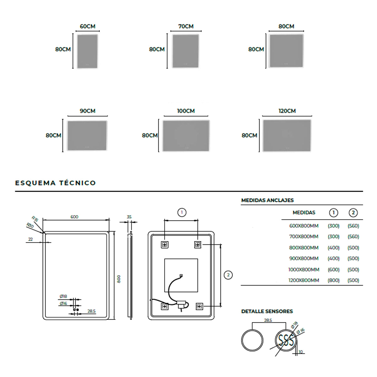 Miroir aux bords arrondis Praga