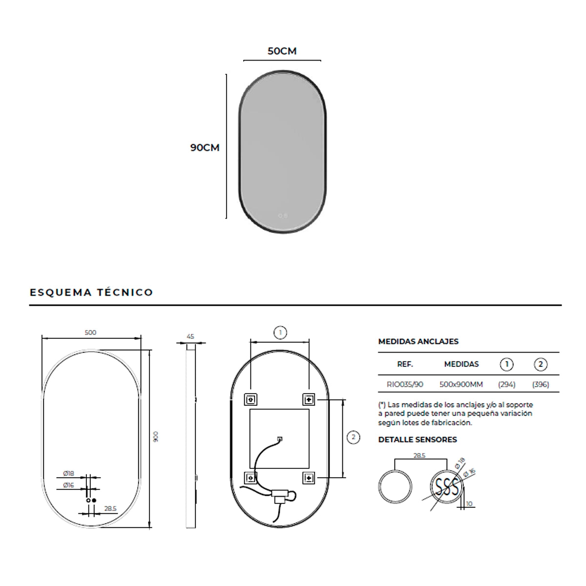 Miroir avec éclairage LED intégré Rio