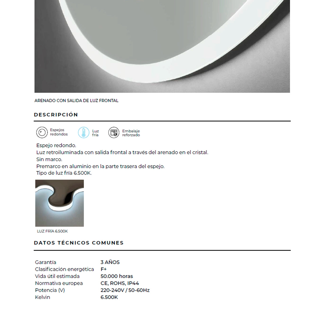 Miroir rond avec lumière led Belgia