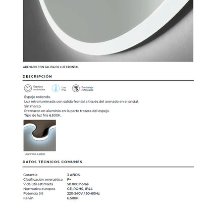 Miroir rond avec lumière led Belgia