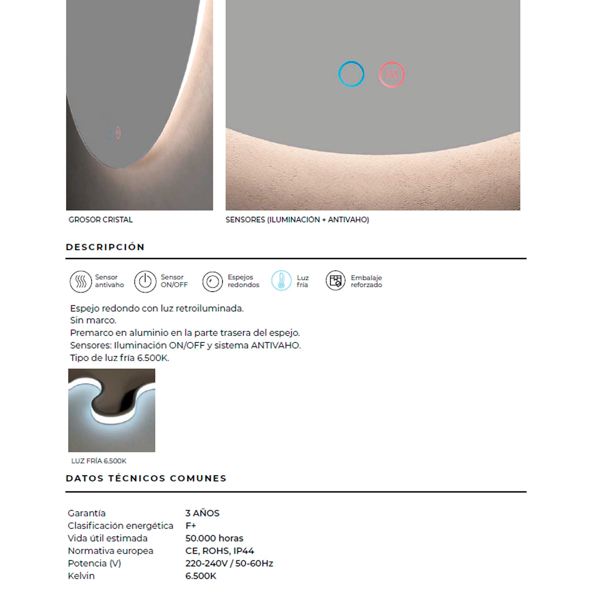 Miroir moderne avec lumière led de Lisbonne