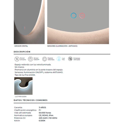 Miroir moderne avec lumière led de Lisbonne