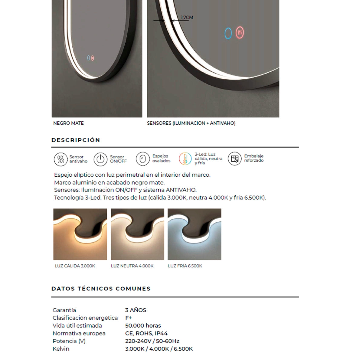 Miroir avec éclairage LED intégré Rio