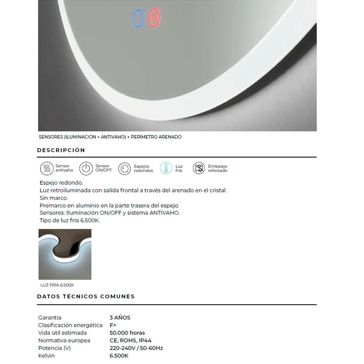 Espejo con luz frontal Londres - Thebath