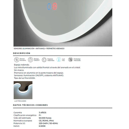 Espejo con luz frontal Londres - Thebath