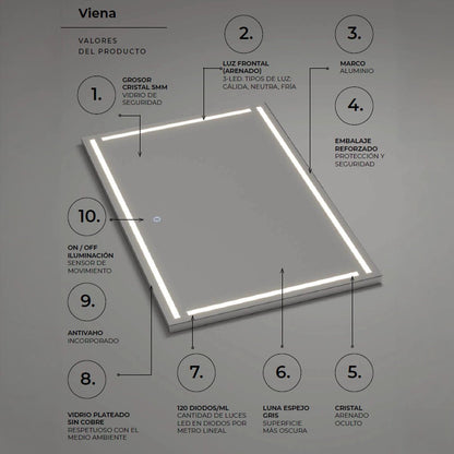 Espejo con luz frontal Viena - The Bath