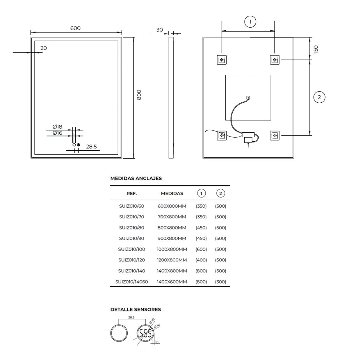 Espejo con luz led Suiza - Thebath
