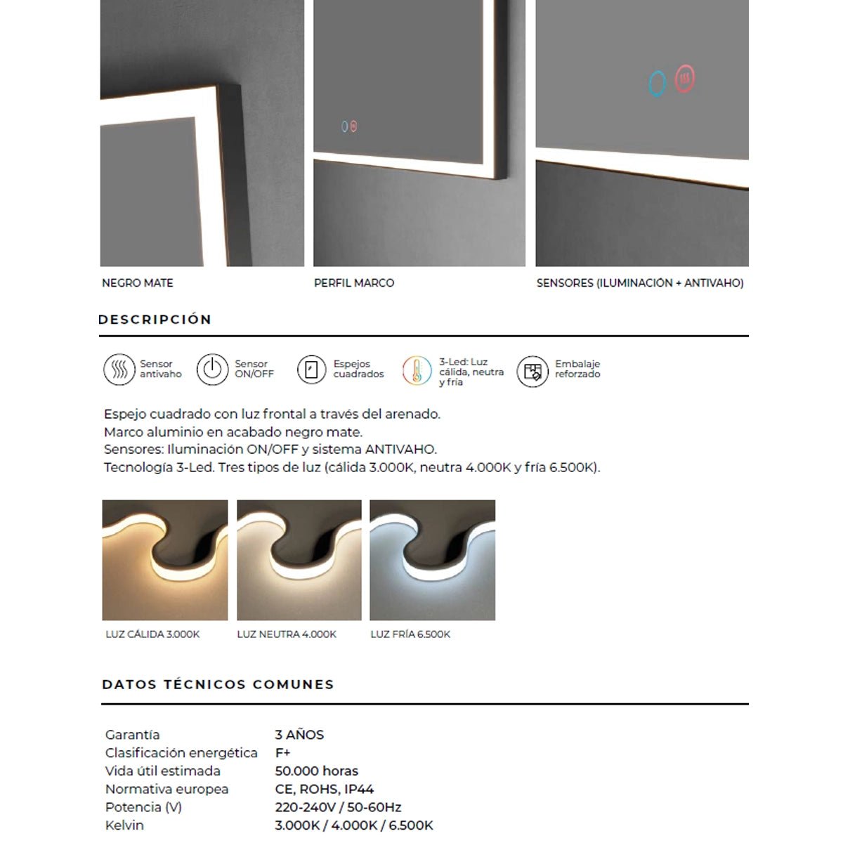 Espejo con luz led Suiza - Thebath