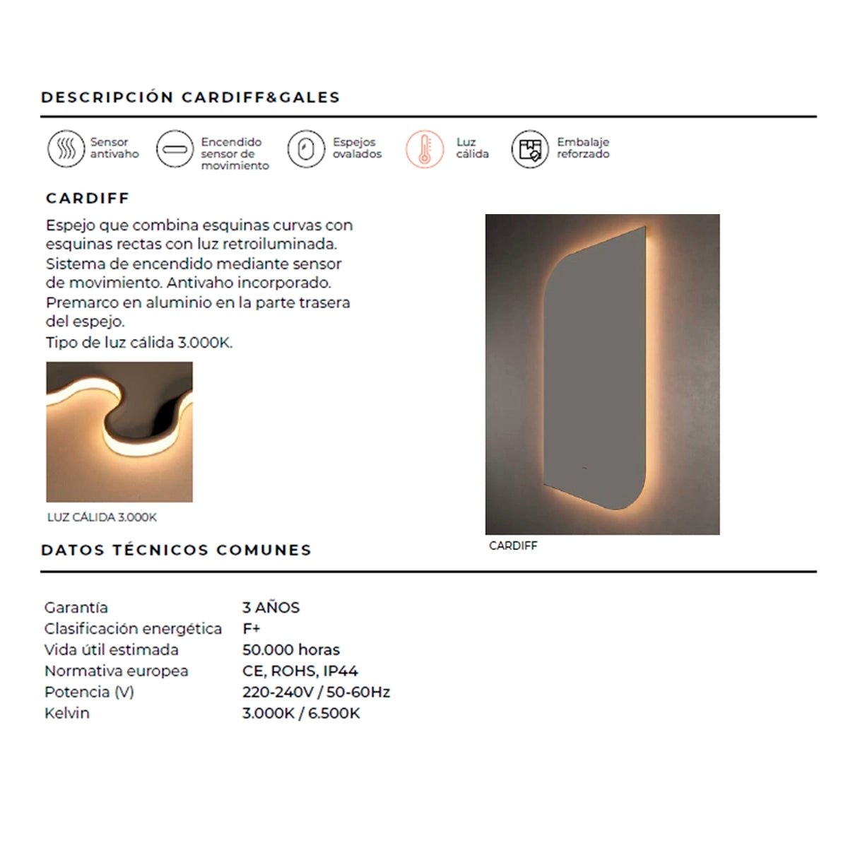 Espejo con sensor de movimiento Cardiff - Thebath